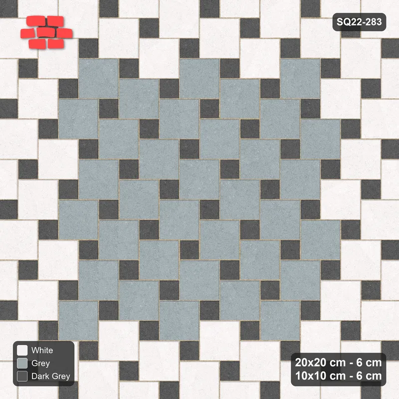 Interlock (Pasco) 20x20 cm · SQ22-283 · Offset Lattice, Centre Medallion - Monochrome · Top view
