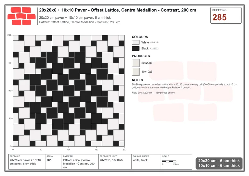 Interlock (Pasco) 20x20 cm · SQ22-285 · Offset Lattice, Centre Medallion - Contrast, 200 cm · Laying plan Interlock (Pasco) 20x20 cm · SQ22-285 · Offset Lattice, Centre Medallion - Contrast, 200 cm · Laying plan