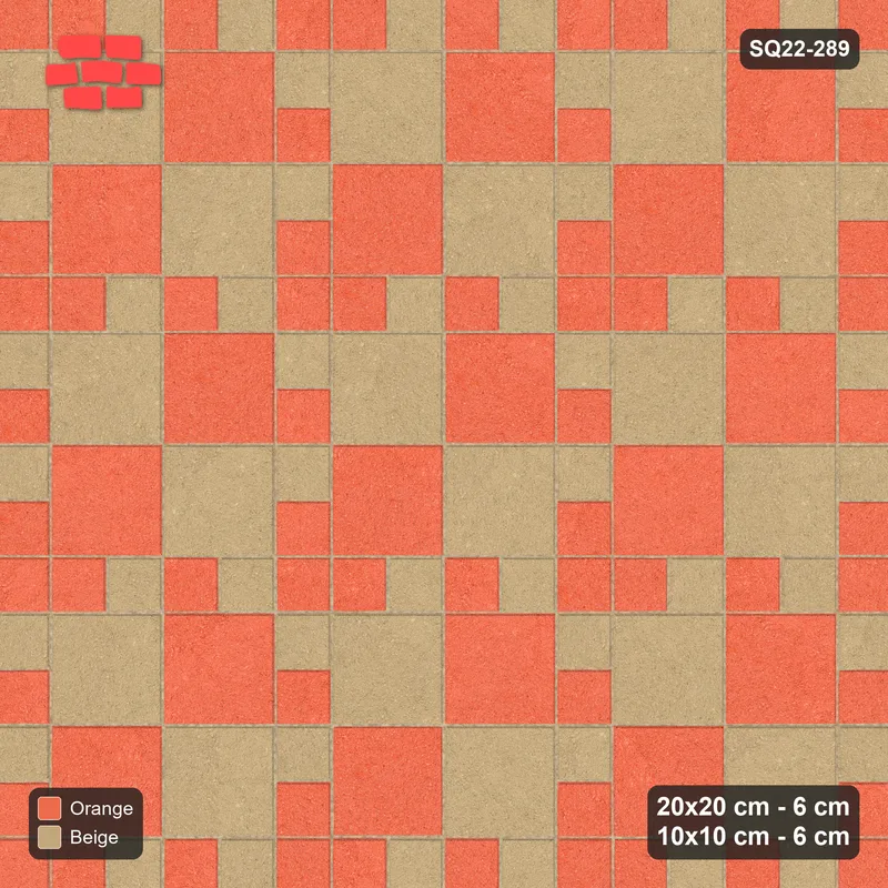 Interlock (Pasco) 20x20 cm · SQ22-289 · Checker Panels with 10x10 Grid and Border, Dashed Lines · Top view