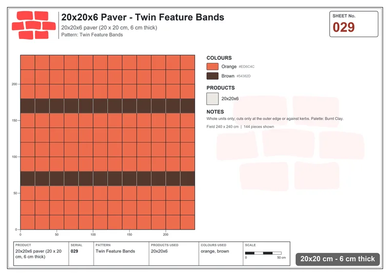 Interlock (Pasco) 20x20 cm · SQ22-29 · Twin Feature Bands · Laying plan Interlock (Pasco) 20x20 cm · SQ22-29 · Twin Feature Bands · Laying plan