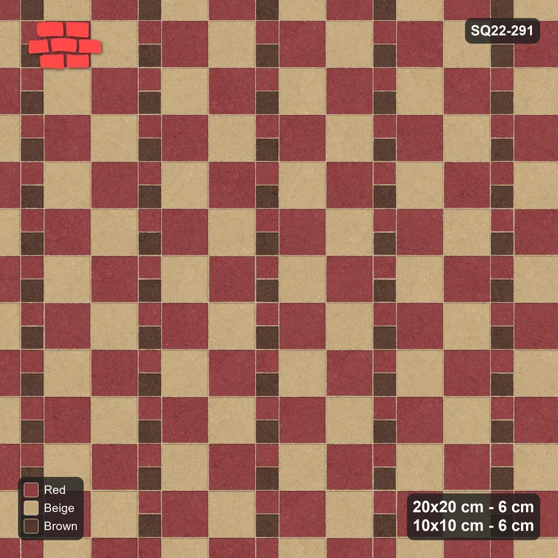 Interlock (Pasco) 20x20 cm · SQ22-291 · Checker Panels 2x2 with 10x10 Ribbons, Dashed Accent Lines · Top view