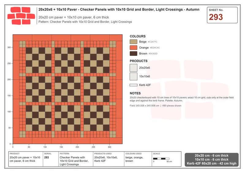 Interlock (Pasco) 20x20 cm · SQ22-293 · Checker Panels with 10x10 Grid and Border, Light Crossings · Laying plan Interlock (Pasco) 20x20 cm · SQ22-293 · Checker Panels with 10x10 Grid and Border, Light Crossings · Laying plan