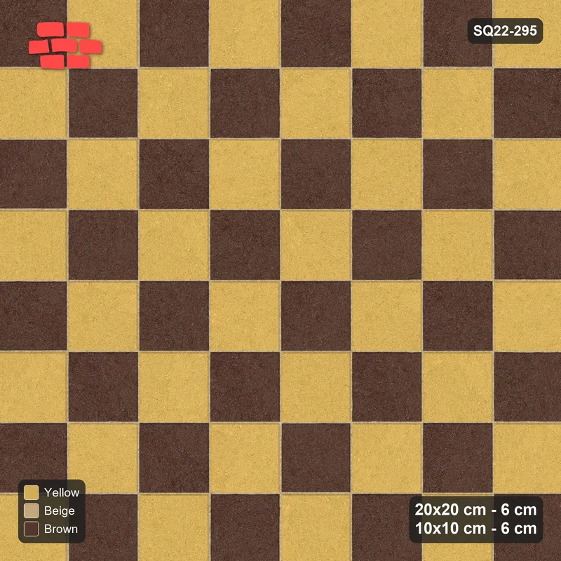 Interlock (Pasco) 20x20 cm · SQ22-295 · Checkerboard with 2-Course 10x10 Border, Dashed Accent Lines · Top view