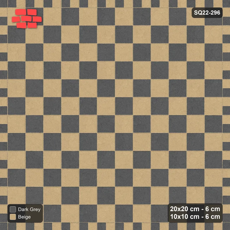 Interlock (Pasco) 20x20 cm · SQ22-296 · Checkerboard with 1-Course 10x10 Border, Dashed Lines · Top view