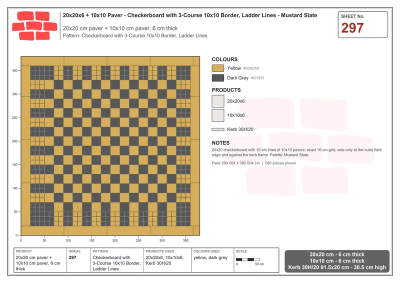 Interlock (Pasco) 20x20 cm · SQ22-297 · Checkerboard with 3-Course 10x10 Border, Ladder Lines · Laying plan Interlock (Pasco) 20x20 cm · SQ22-297 · Checkerboard with 3-Course 10x10 Border, Ladder Lines · Laying plan