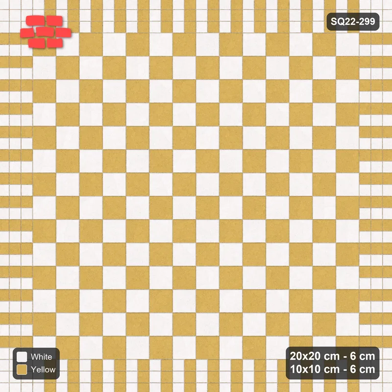 Interlock (Pasco) 20x20 cm · SQ22-299 · Checkerboard with 3-Course 10x10 Border, Dashed Lines · Top view
