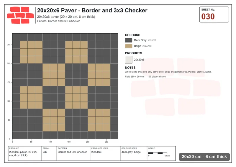 Interlock (Pasco) 20x20 cm · SQ22-30 · Border and 3x3 Checker · Laying plan Interlock (Pasco) 20x20 cm · SQ22-30 · Border and 3x3 Checker · Laying plan