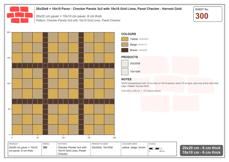 Interlock (Pasco) 20x20 cm · SQ22-300 · Checker Panels 3x3 with 10x10 Grid Lines, Panel Checker · Laying plan Interlock (Pasco) 20x20 cm · SQ22-300 · Checker Panels 3x3 with 10x10 Grid Lines, Panel Checker · Laying plan
