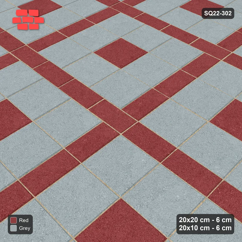 Interlock (Pasco) 20x20 cm · SQ22-302 · 3x3 Panel Grid, Continuous 20x10 Lines, Centre Accents · Side view