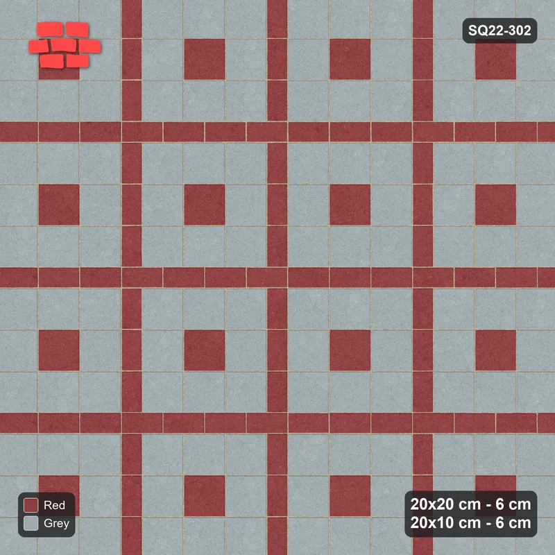 Interlock (Pasco) 20x20 cm · SQ22-302 · 3x3 Panel Grid, Continuous 20x10 Lines, Centre Accents · Top view