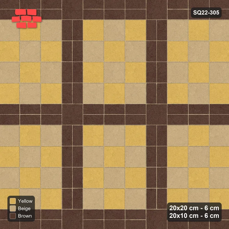 Interlock (Pasco) 20x20 cm · SQ22-305 · 3x4 Panel Grid, Double 20x10 Lines, Chequered Panels · Top view