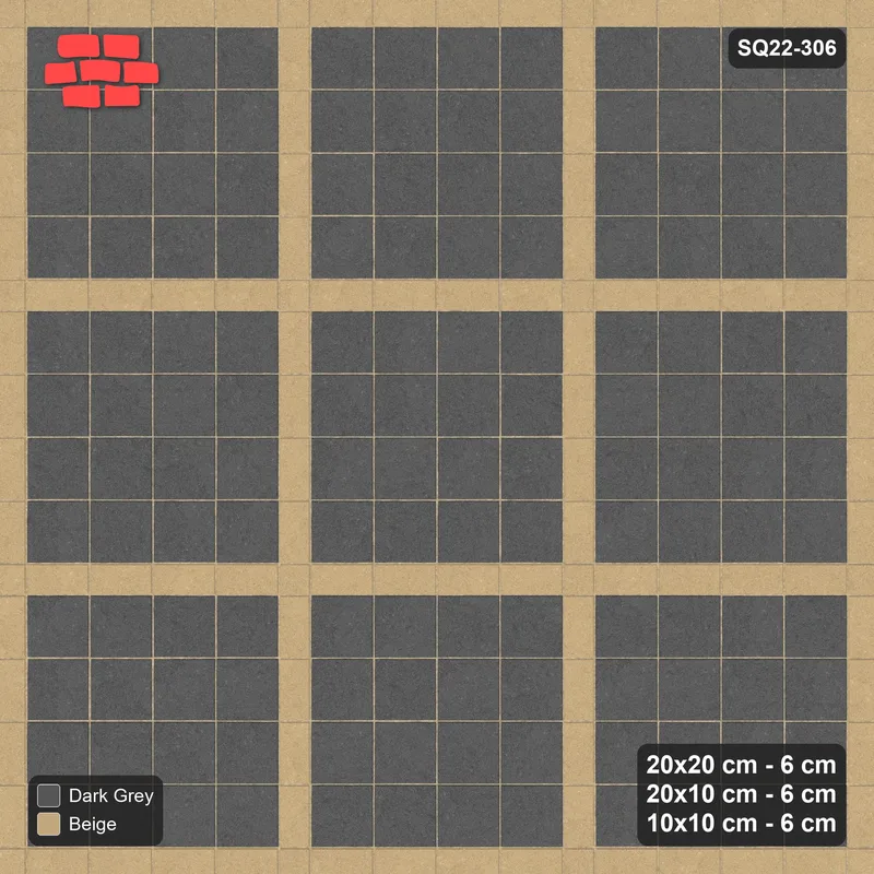 Interlock (Pasco) 20x20 cm · SQ22-306 · 4x4 Panel Grid, 10x10 Crossings, Contrast Lines · Top view