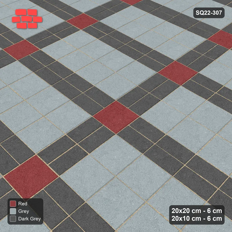 Interlock (Pasco) 20x20 cm · SQ22-307 · 4x2 Panel Grid, Double 20x10 Lines, Accent Crossings · Side view