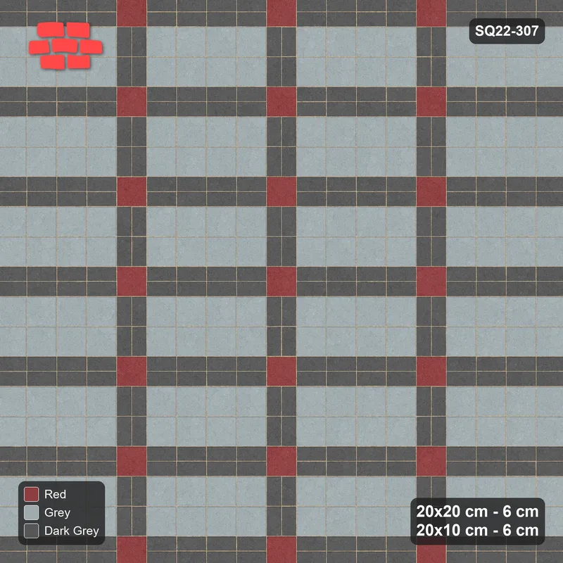 Interlock (Pasco) 20x20 cm · SQ22-307 · 4x2 Panel Grid, Double 20x10 Lines, Accent Crossings · Top view