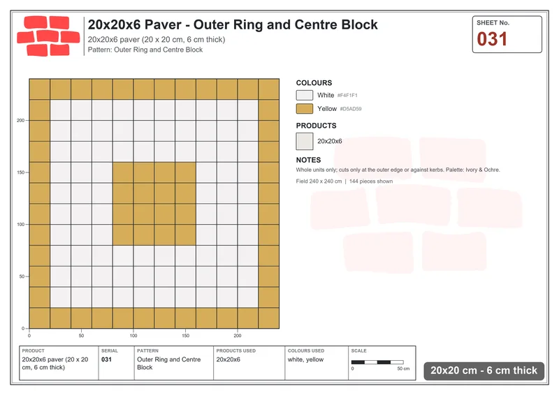 Interlock (Pasco) 20x20 cm · SQ22-31 · Outer Ring and Centre Block · Laying plan Interlock (Pasco) 20x20 cm · SQ22-31 · Outer Ring and Centre Block · Laying plan