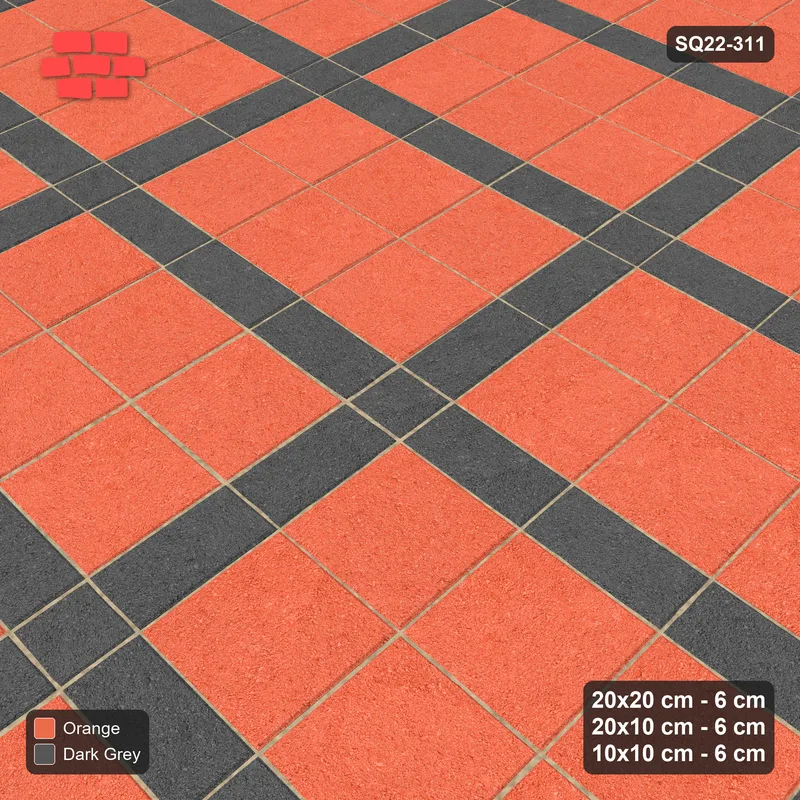 Interlock (Pasco) 20x20 cm · SQ22-311 · 3x2 Panel Grid, 10x10 Crossings, Contrast Lines - Ember · Side view