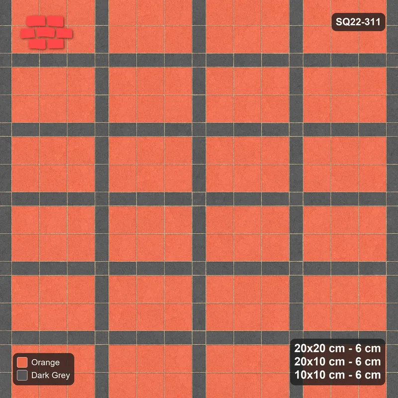 Interlock (Pasco) 20x20 cm · SQ22-311 · 3x2 Panel Grid, 10x10 Crossings, Contrast Lines - Ember · Top view