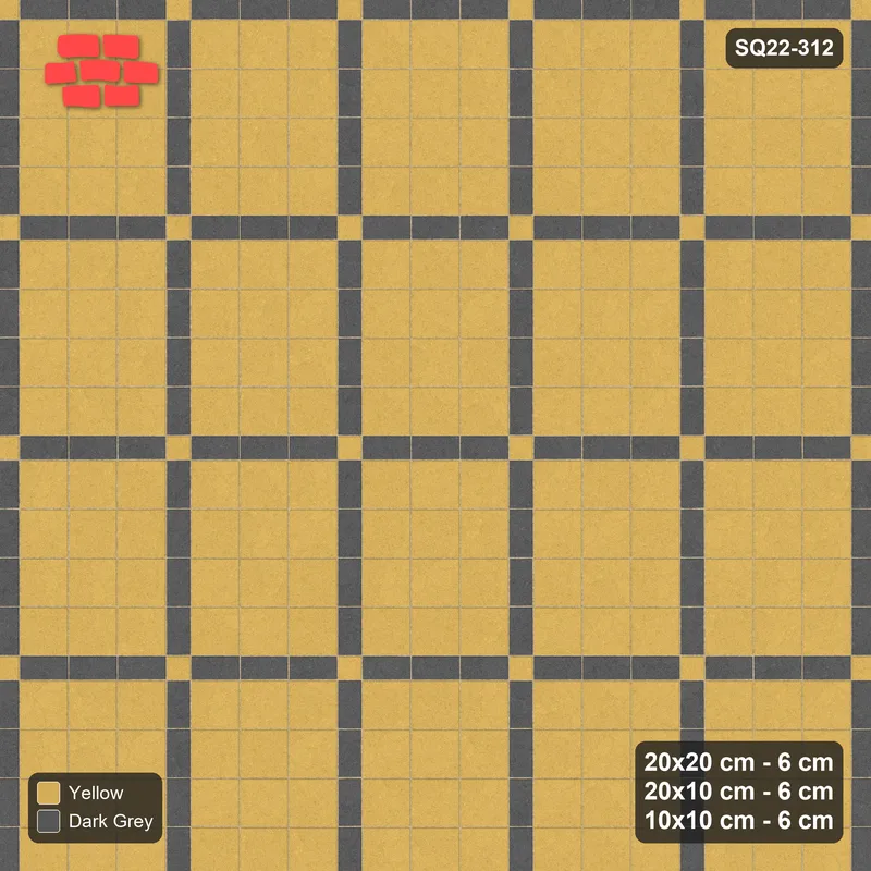 Interlock (Pasco) 20x20 cm · SQ22-312 · 3x4 Panel Grid, 10x10 Crossings, Light Crossings, Kerb Frame · Top view