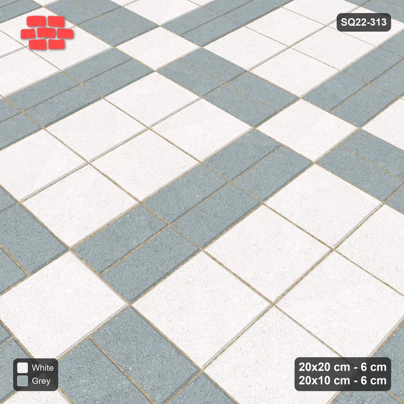 Interlock (Pasco) 20x20 cm · SQ22-313 · 2x3 Panel Grid, Double 20x10 Lines - Salt & Pepper · Side view