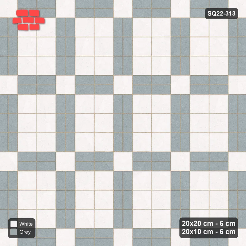 Interlock (Pasco) 20x20 cm · SQ22-313 · 2x3 Panel Grid, Double 20x10 Lines - Salt & Pepper · Top view