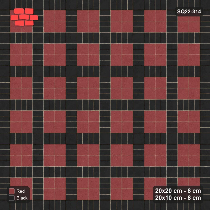 Interlock (Pasco) 20x20 cm · SQ22-314 · 2x2 Panel Grid, Double 20x10 Lines, Contrast Lines · Top view