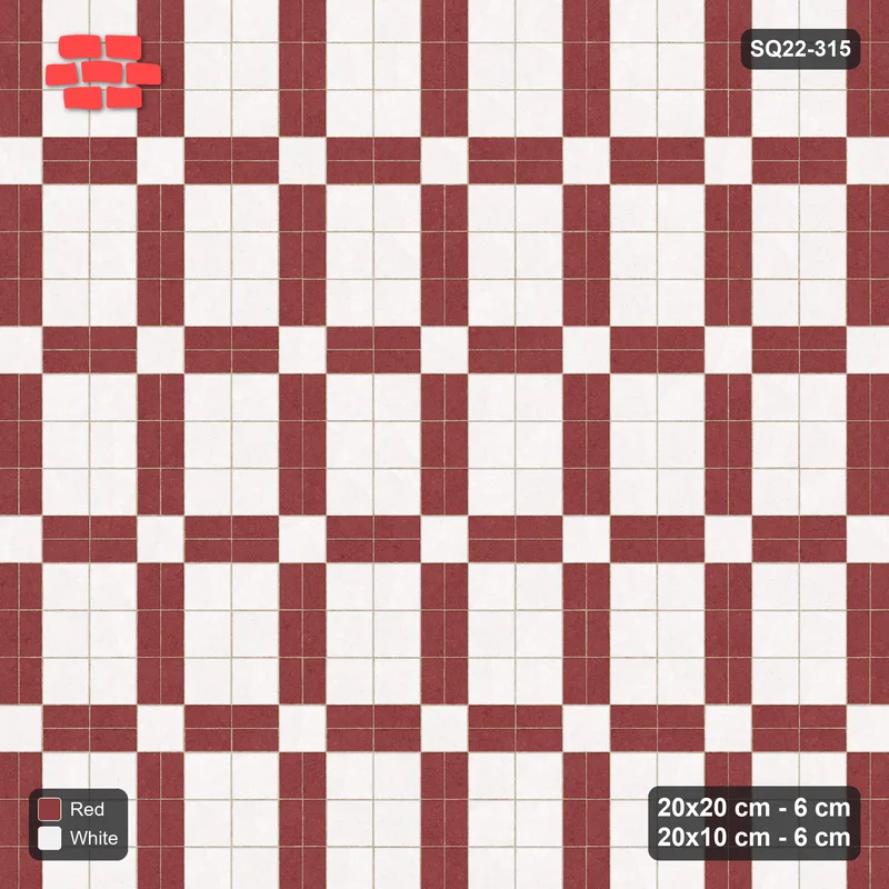 Interlock (Pasco) 20x20 cm · SQ22-315 · 2x3 Panel Grid, Double 20x10 Lines - Burgundy & Ivory · Top view