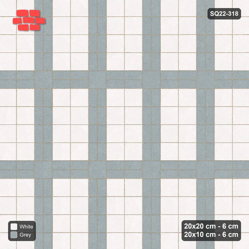 Interlock (Pasco) 20x20 cm · SQ22-318 · 2x4 Panel Grid, Double 20x10 Lines - Salt & Pepper · Top view