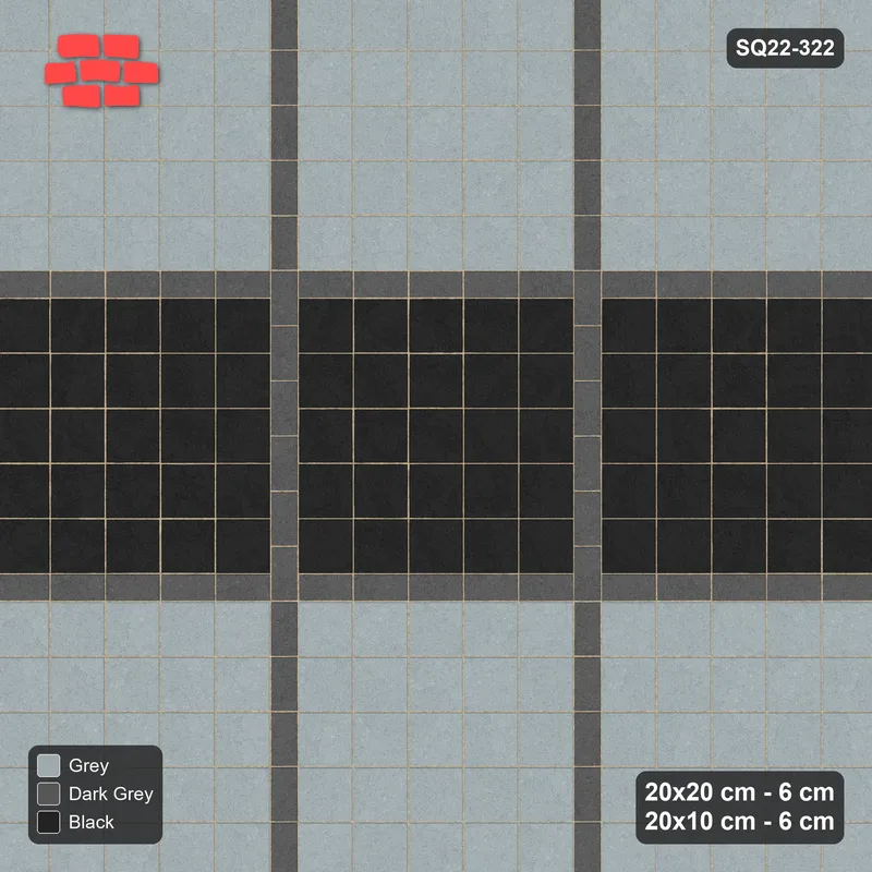 Interlock (Pasco) 20x20 cm · SQ22-322 · 5x5 Panel Grid, Continuous 20x10 Lines, Striped Panels · Top view