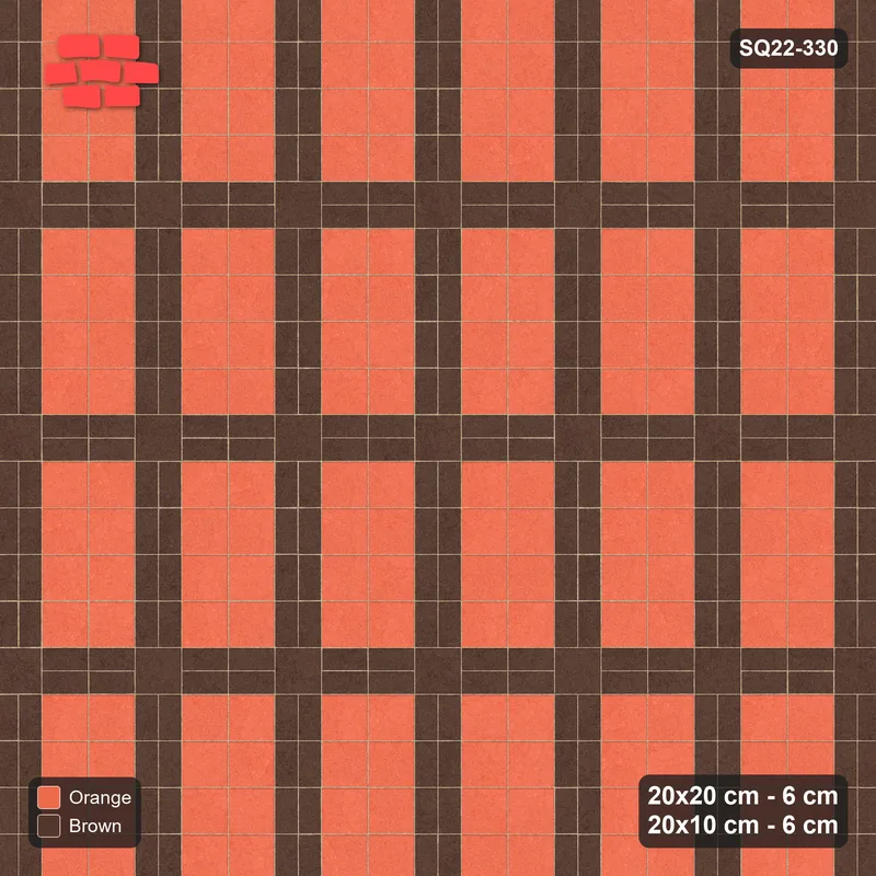 Interlock (Pasco) 20x20 cm · SQ22-330 · 2x4 Panel Grid, Double 20x10 Lines - Burnt Clay · Top view