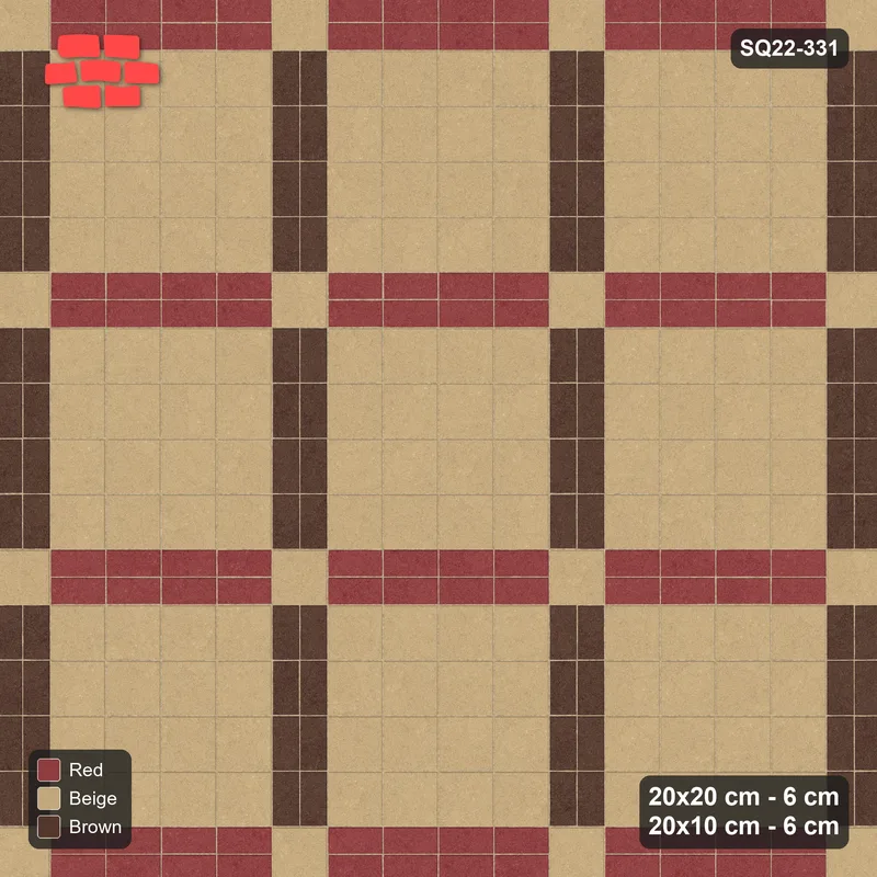 Interlock (Pasco) 20x20 cm · SQ22-331 · 4x4 Panel Grid, Double 20x10 Lines, Two-Colour Lines · Top view