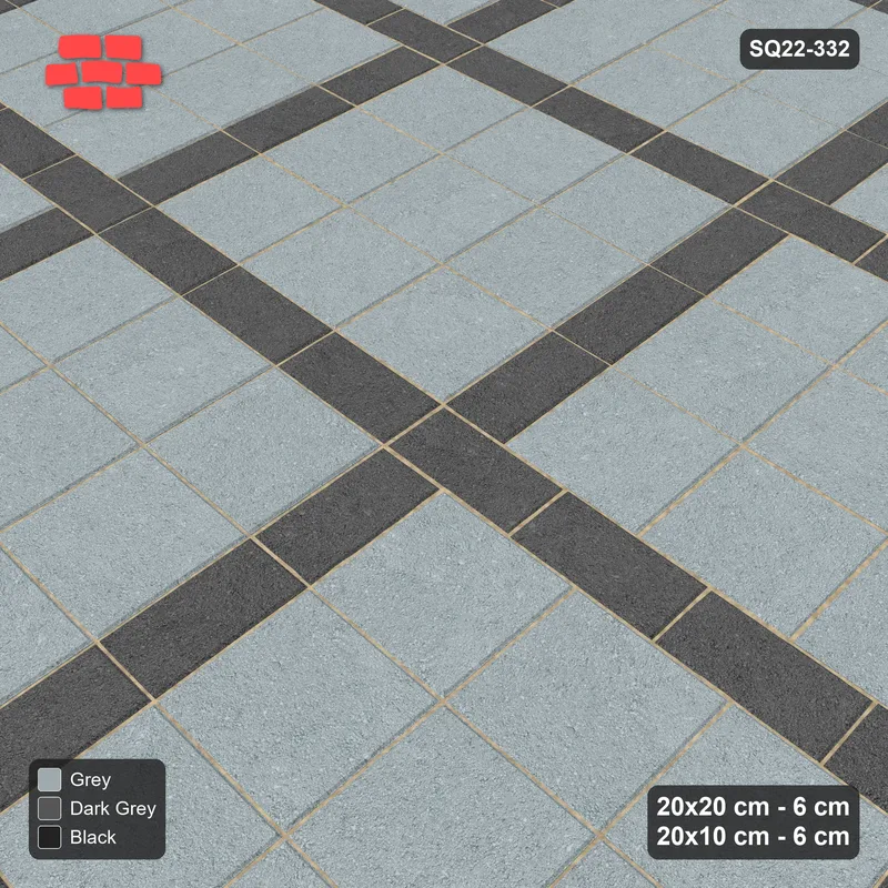 Interlock (Pasco) 20x20 cm · SQ22-332 · 3x3 Panel Grid, Accent Crossings - Graphite Scale · Side view