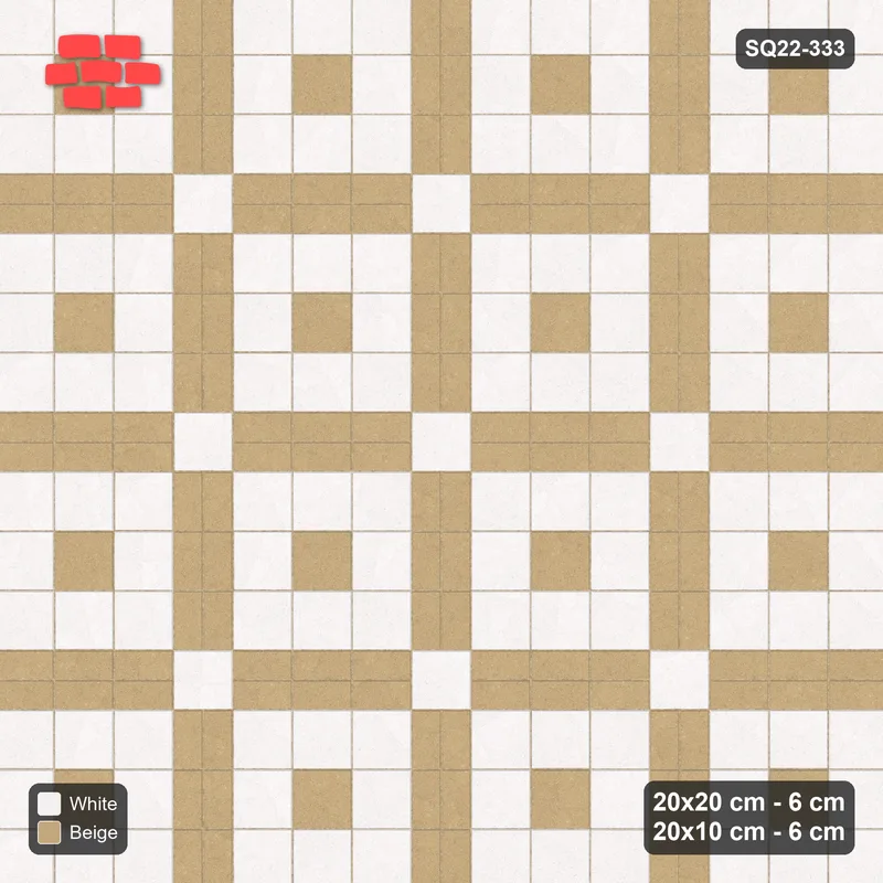 Interlock (Pasco) 20x20 cm · SQ22-333 · 3x3 Panel Grid, Double 20x10 Lines - Ivory & Sand, 300 cm · Top view