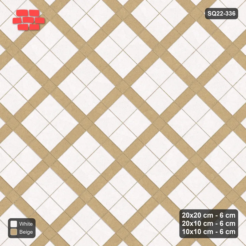 Interlock (Pasco) 20x20 cm · SQ22-336 · 45-Degree 2x2 Panel Grid, 10x10 Crossings - Ivory & Sand · Top view