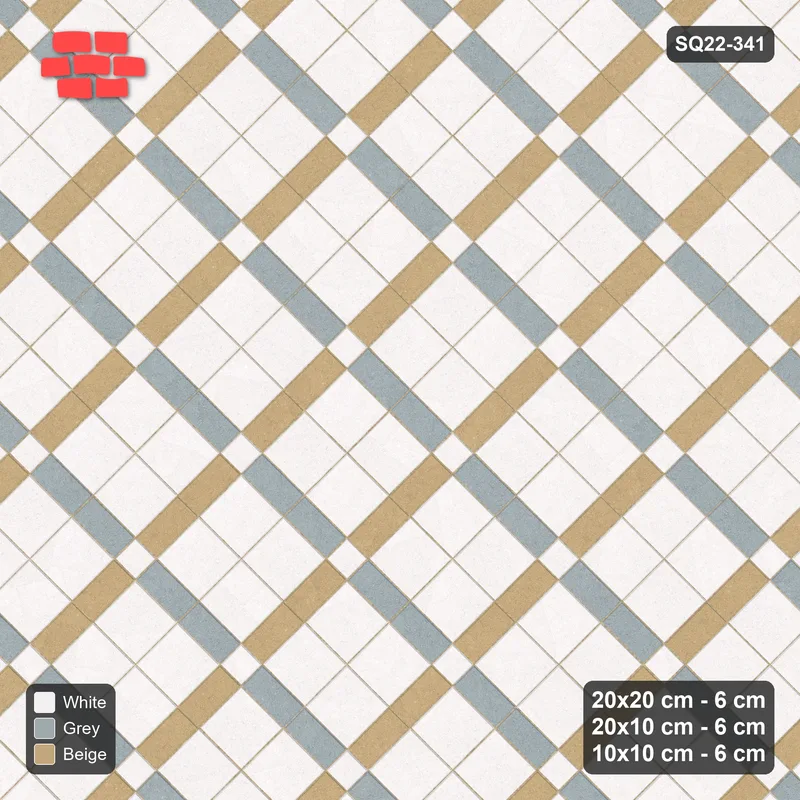 Interlock (Pasco) 20x20 cm · SQ22-341 · 45-Degree 2x2 Panel Grid, 10x10 Crossings, Two-Colour Lines · Top view