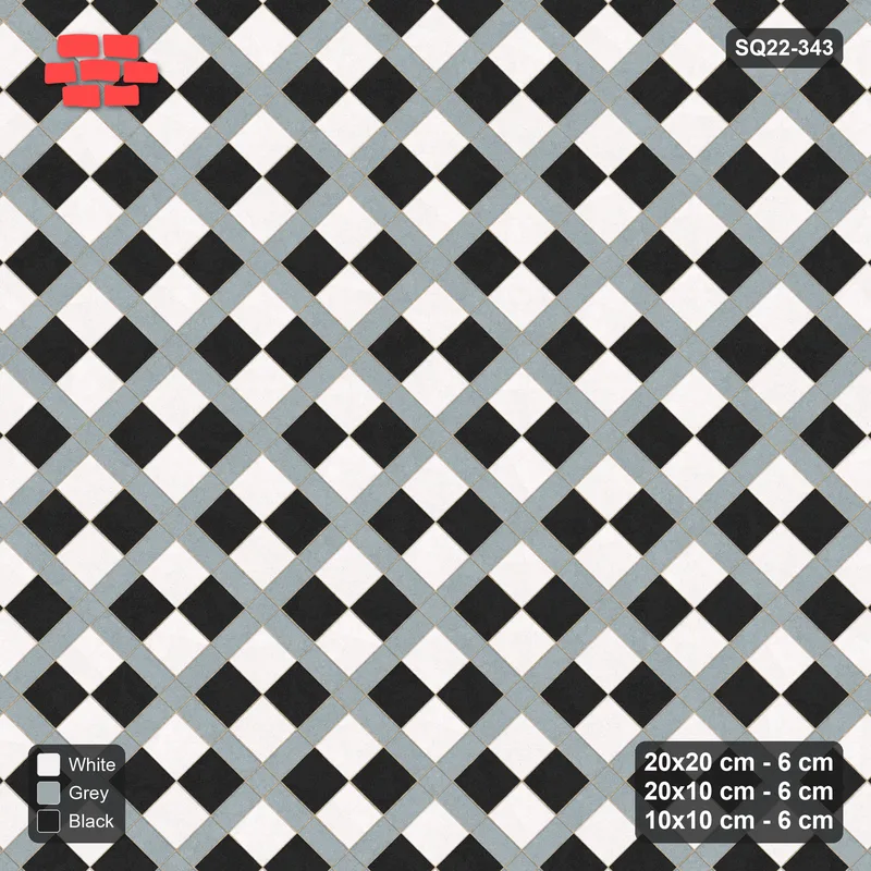 Interlock (Pasco) 20x20 cm · SQ22-343 · 45-Degree 2x2 Panel Grid, Chequered Panels, Kerb Frame · Top view