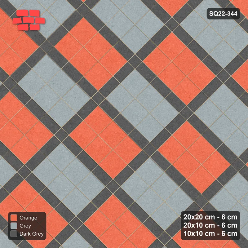 Interlock (Pasco) 20x20 cm · SQ22-344 · 45-Degree 2x3 Panel Grid, 10x10 Crossings, Two-Tone Panels · Top view