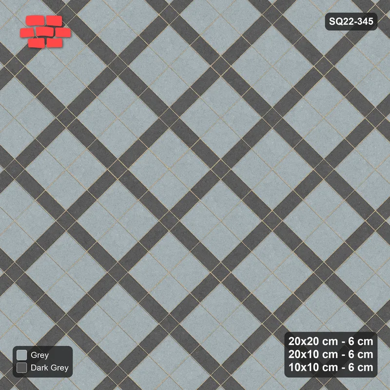 Interlock (Pasco) 20x20 cm · SQ22-345 · 45-Degree 2x2 Panel Grid, 10x10 Crossings - Charcoal Edge · Top view