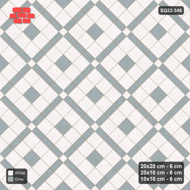 Interlock (Pasco) 20x20 cm · SQ22-346 · 45-Degree 3x3 Panel Grid, 10x10 Crossings, Centre Accents · Top view