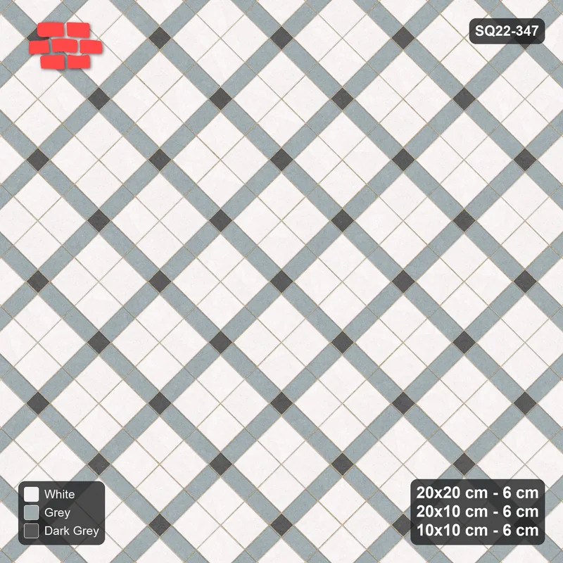 Interlock (Pasco) 20x20 cm · SQ22-347 · 45-Degree 2x2 Panel Grid, Accent Crossings, Kerb Frame · Top view