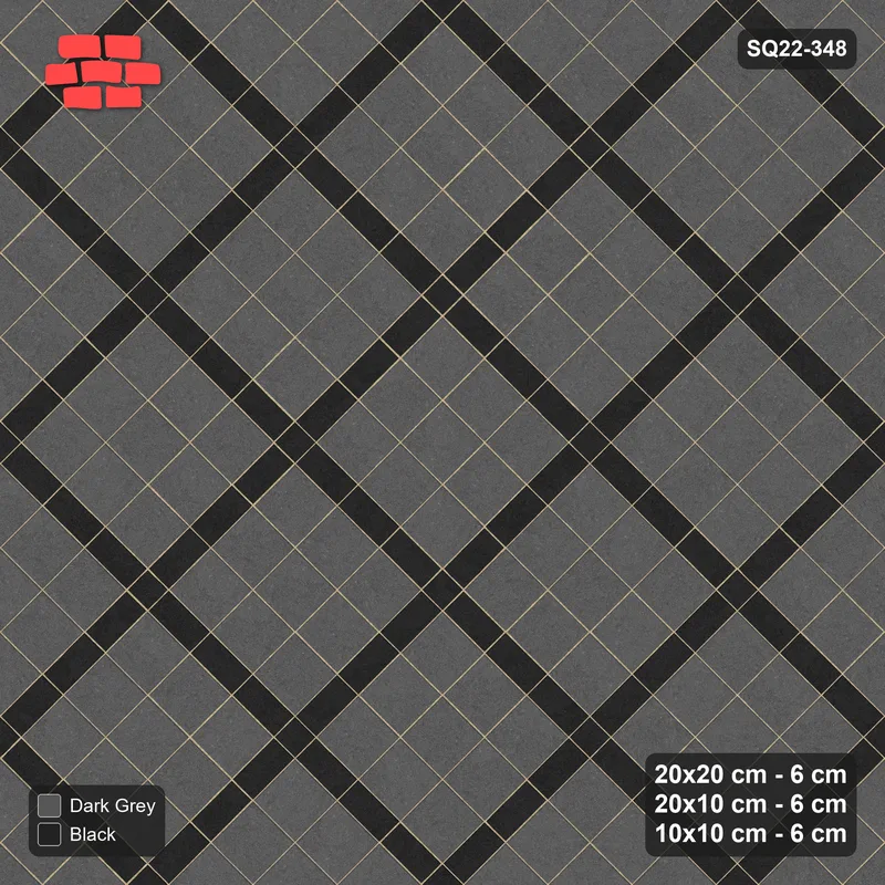 Interlock (Pasco) 20x20 cm · SQ22-348 · 45-Degree 3x3 Panel Grid, 10x10 Crossings, Contrast Lines · Top view