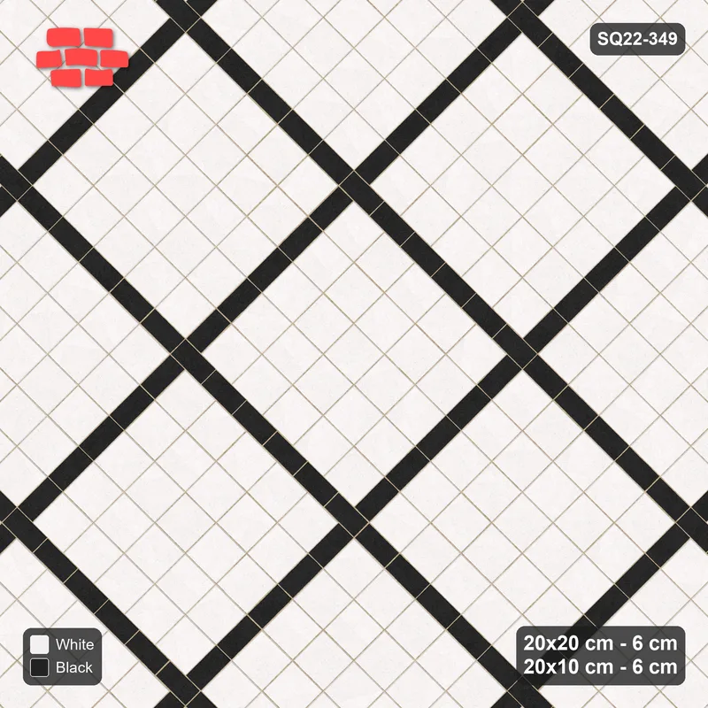 Interlock (Pasco) 20x20 cm · SQ22-349 · 45-Degree 5x5 Panel Grid, Continuous 20x10 Lines · Top view