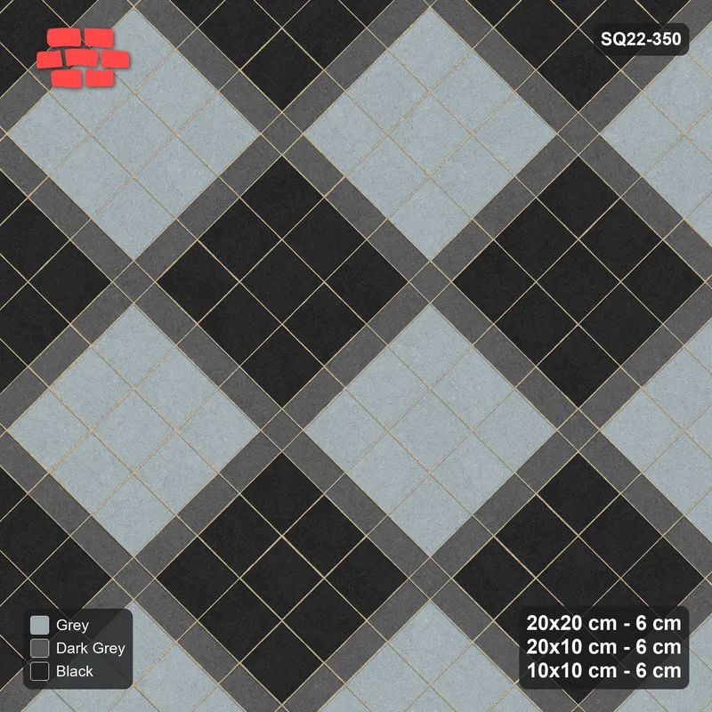 Interlock (Pasco) 20x20 cm · SQ22-350 · 45-Degree 3x3 Panel Grid, 10x10 Crossings, Two-Tone Panels · Top view
