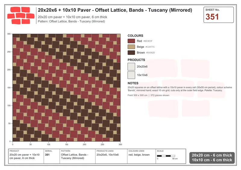 Interlock (Pasco) 20x20 cm · SQ22-351 · Offset Lattice, Bands - Tuscany (Mirrored) · Laying plan Interlock (Pasco) 20x20 cm · SQ22-351 · Offset Lattice, Bands - Tuscany (Mirrored) · Laying plan