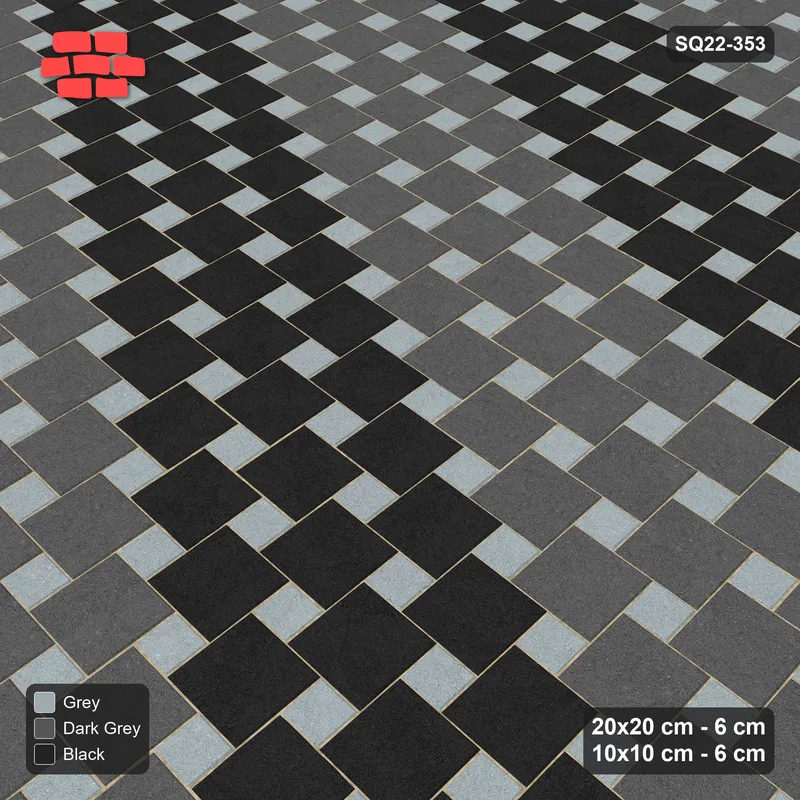 Interlock (Pasco) 20x20 cm · SQ22-353 · Offset Lattice, Bands - Graphite Scale (Mirrored) · Side view