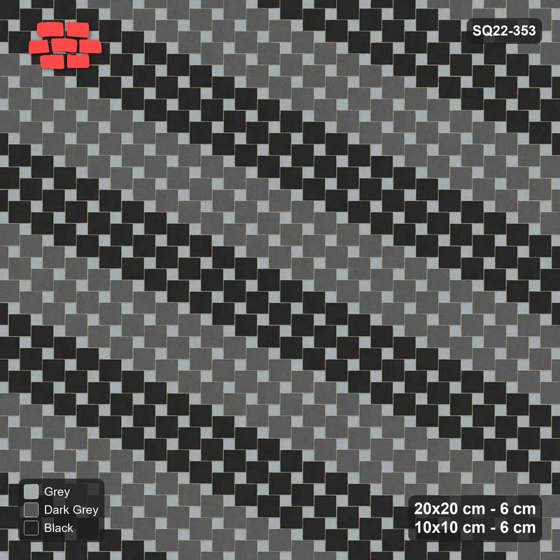 Interlock (Pasco) 20x20 cm · SQ22-353 · Offset Lattice, Bands - Graphite Scale (Mirrored) · Top view