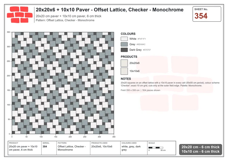 Interlock (Pasco) 20x20 cm · SQ22-354 · Offset Lattice, Checker - Monochrome · Laying plan Interlock (Pasco) 20x20 cm · SQ22-354 · Offset Lattice, Checker - Monochrome · Laying plan