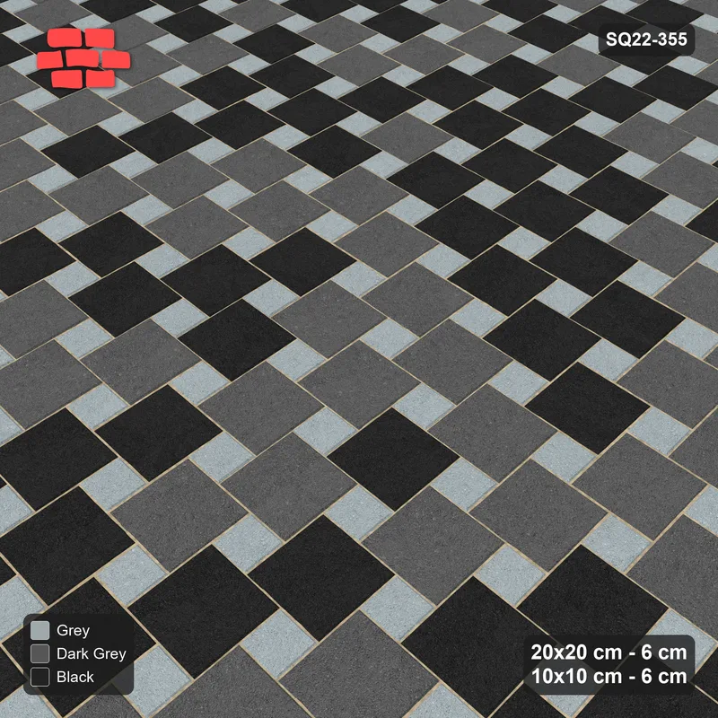 Interlock (Pasco) 20x20 cm · SQ22-355 · Offset Lattice, Blend - Graphite Scale (Mirrored) + Kerb · Side view