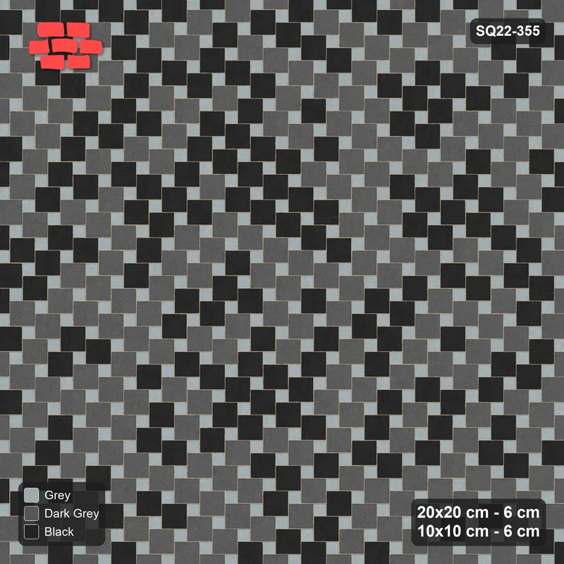 Interlock (Pasco) 20x20 cm · SQ22-355 · Offset Lattice, Blend - Graphite Scale (Mirrored) + Kerb · Top view