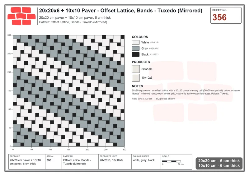 Interlock (Pasco) 20x20 cm · SQ22-356 · Offset Lattice, Bands - Tuxedo (Mirrored) · Laying plan Interlock (Pasco) 20x20 cm · SQ22-356 · Offset Lattice, Bands - Tuxedo (Mirrored) · Laying plan