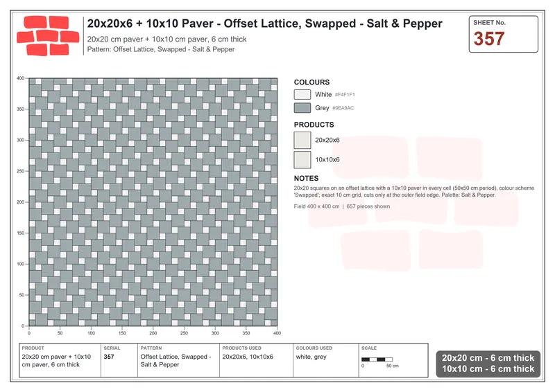 Interlock (Pasco) 20x20 cm · SQ22-357 · Offset Lattice, Swapped - Salt & Pepper · Laying plan Interlock (Pasco) 20x20 cm · SQ22-357 · Offset Lattice, Swapped - Salt & Pepper · Laying plan